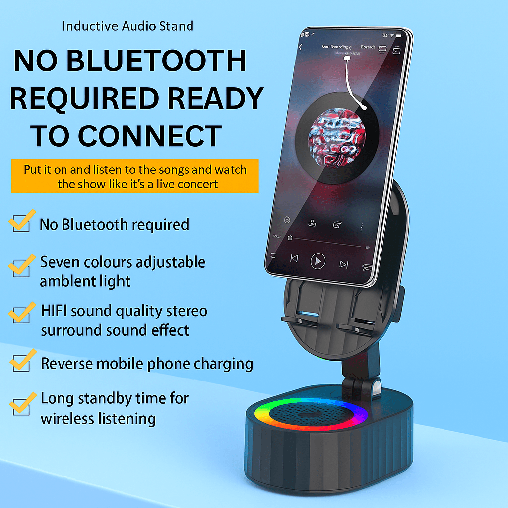5 - in - 1 Bluetooth Speaker – Foldable Phone Stand with Ambient Light - Katchy Vibez