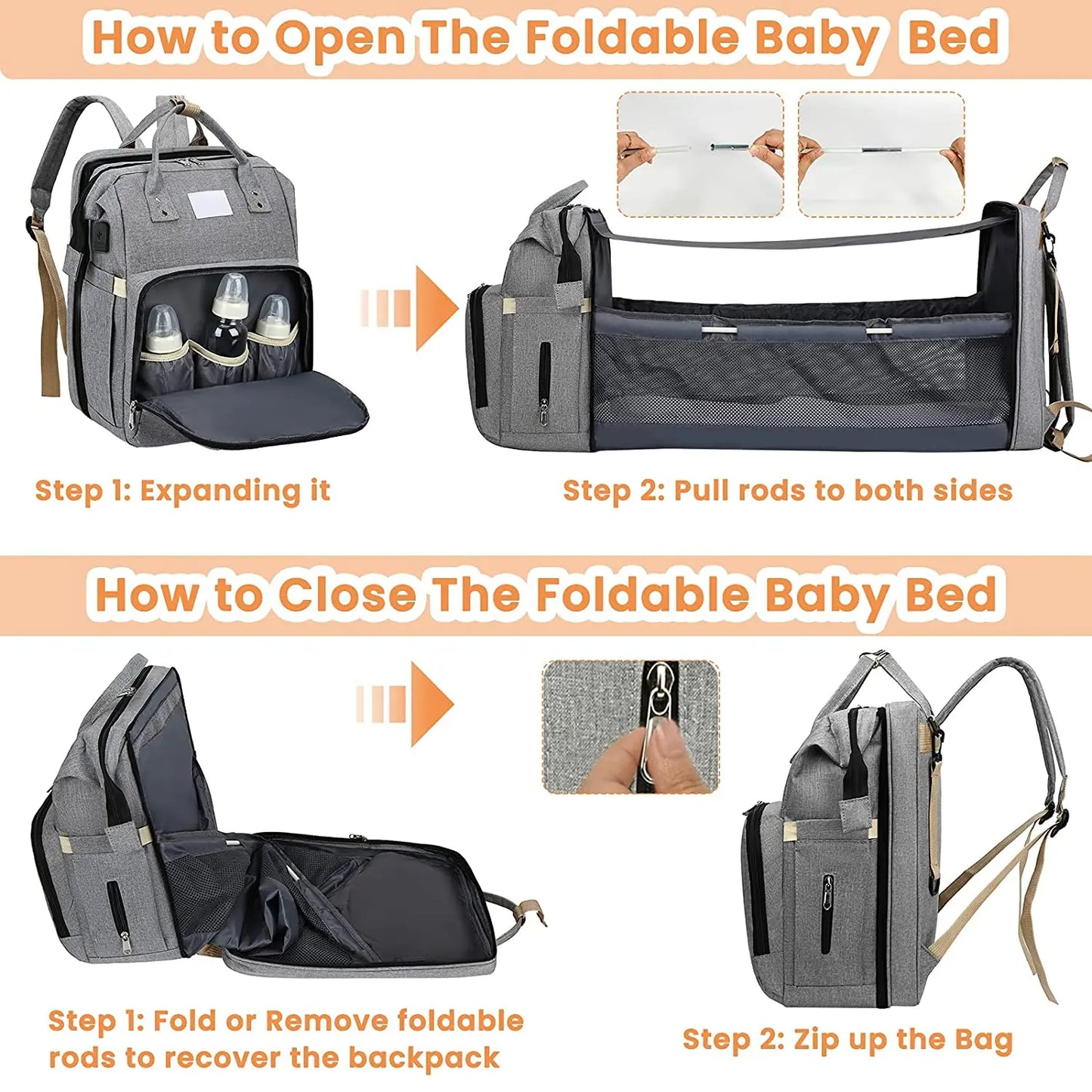 🔗Baby Diaper Bag – Large Capacity Backpack with Changing Station