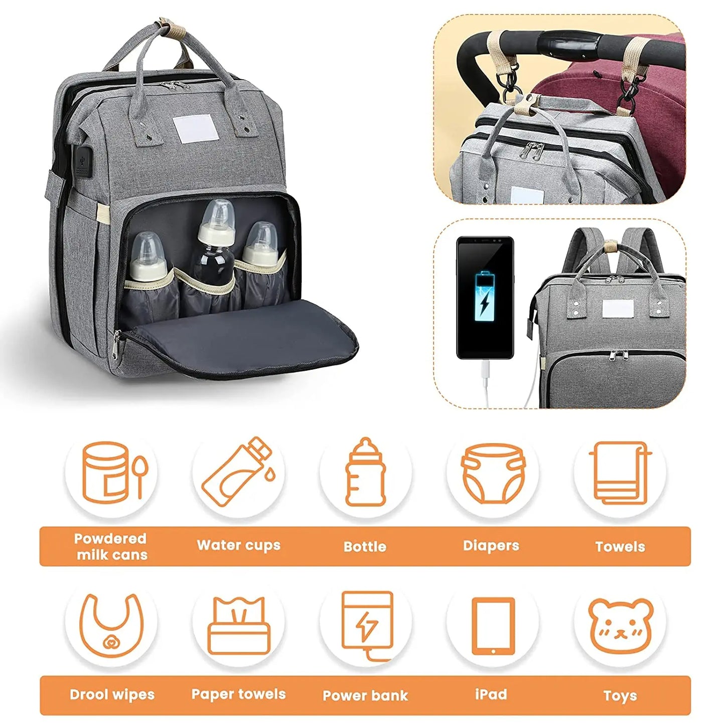 🔗Baby Diaper Bag – Large Capacity Backpack with Changing Station