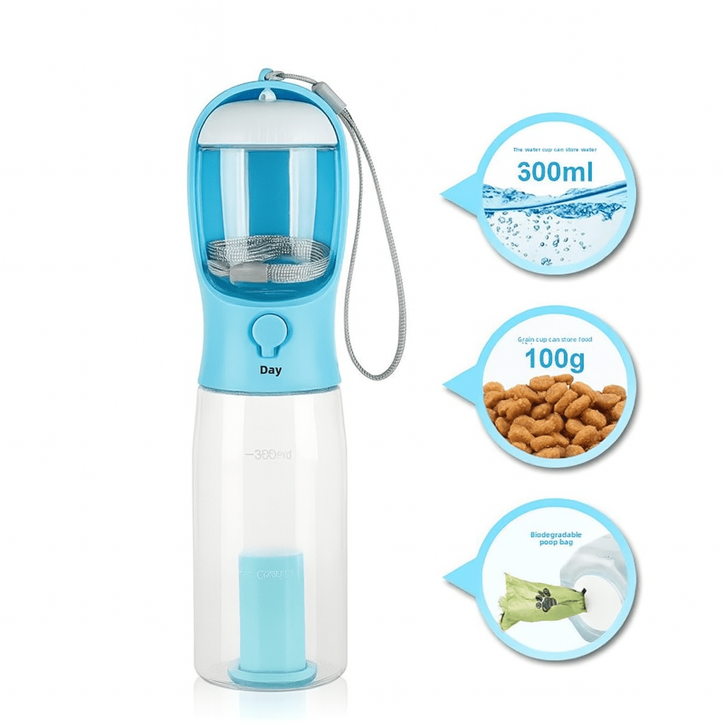 🔗3 - in - 1 Dog Water Bottle, Food Container & Poop Bags - Katchy Vibez