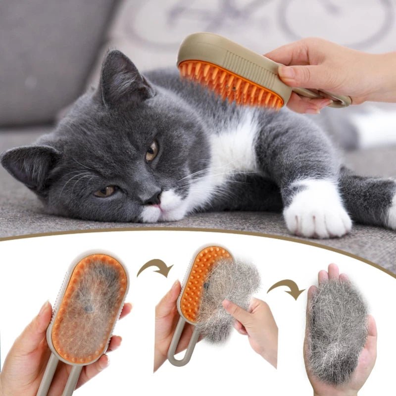 🔗3 - in - 1 Electric Pet Grooming Brush – Steam, Massage & Hair Removal - Katchy Vibez