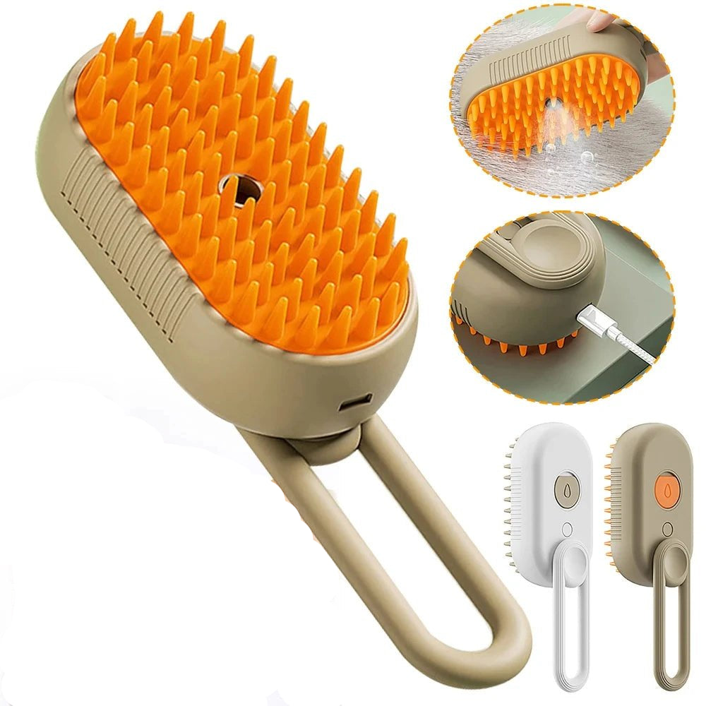 🔗3 - in - 1 Electric Pet Grooming Brush – Steam, Massage & Hair Removal - Katchy Vibez
