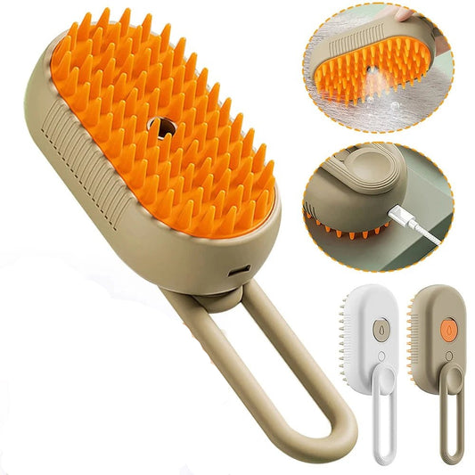 🔗3 - in - 1 Electric Pet Grooming Brush – Steam, Massage & Hair Removal - Katchy Vibez