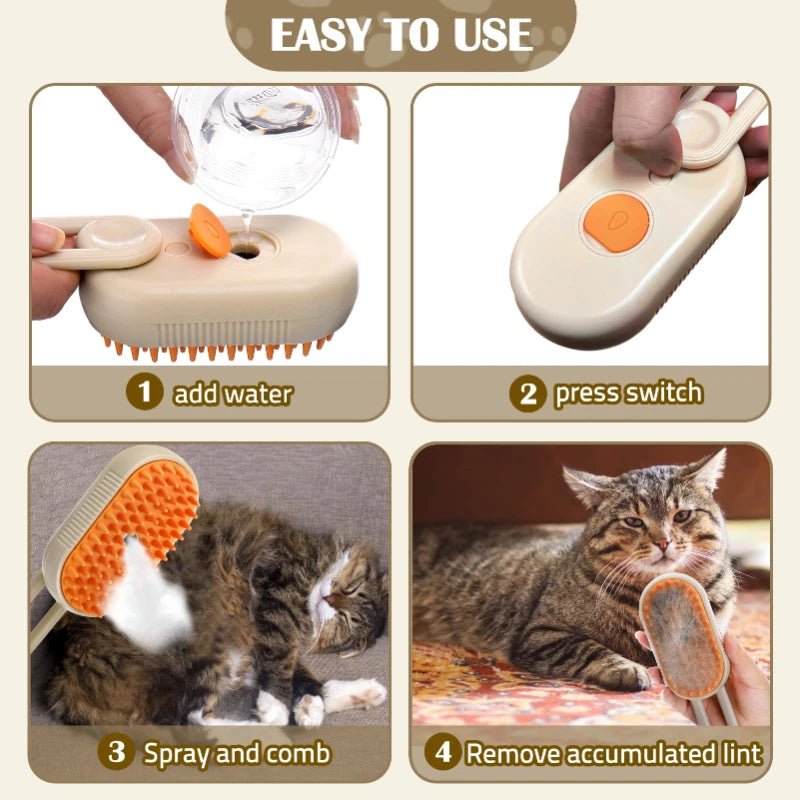 🔗3 - in - 1 Electric Pet Grooming Brush – Steam, Massage & Hair Removal - Katchy Vibez