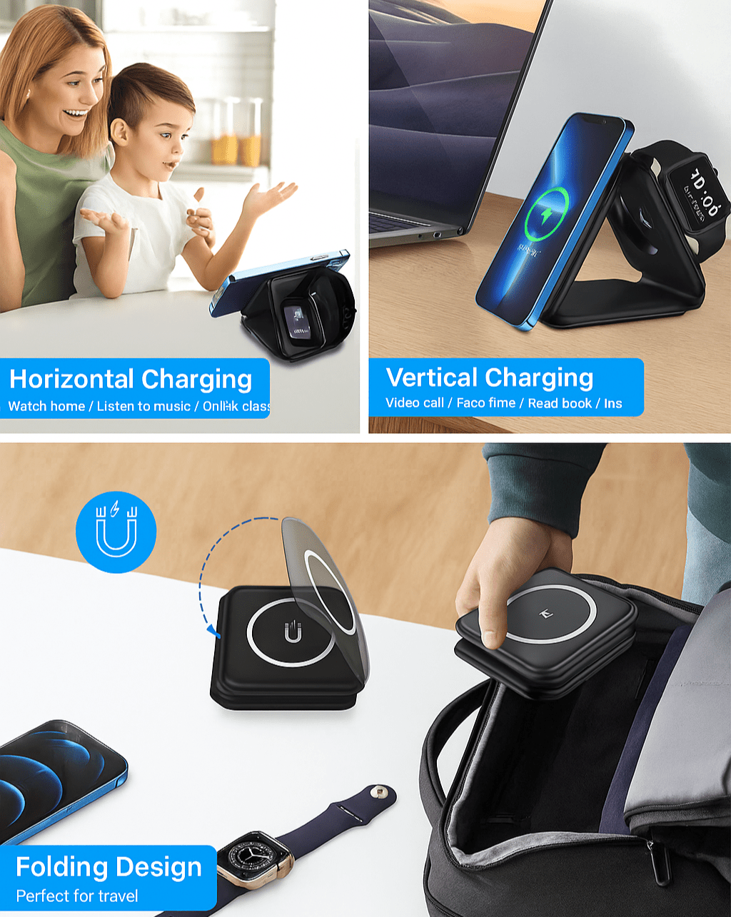 3 - in - 1 Magnetic Wireless Charging Station for Phone, Watch & Airpods – ZapDock™ - Katchy Vibez