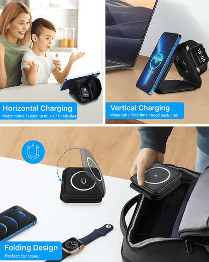 3 - in - 1 Magnetic Wireless Charging Station for Phone, Watch & Airpods – ZapDock™ - Katchy Vibez