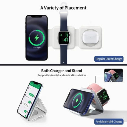 3 - in - 1 Magnetic Wireless Charging Station for Phone, Watch & Airpods – ZapDock™ - Katchy Vibez