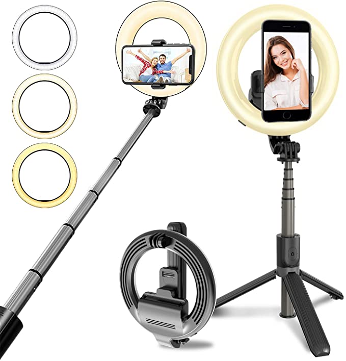 4 - in - 1 Wireless Selfie Stick Tripod with Ring Light - Katchy Vibez