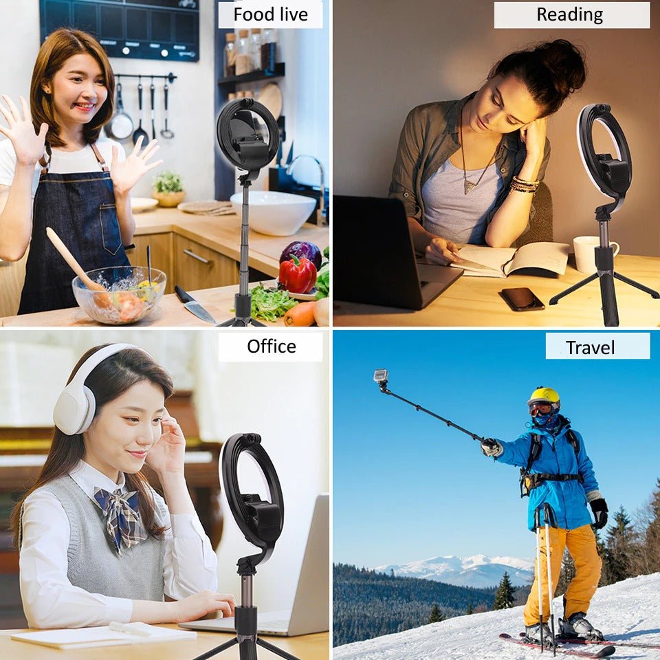 4 - in - 1 Wireless Selfie Stick Tripod with Ring Light - Katchy Vibez