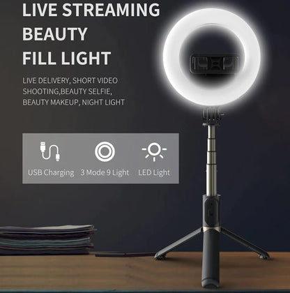 4 - in - 1 Wireless Selfie Stick Tripod with Ring Light - Katchy Vibez
