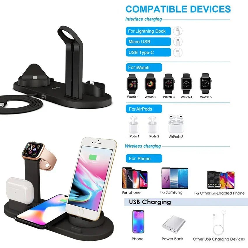 5 - in - 1 Wireless Charging Station | Multi - Device Desktop Organizer - Katchy Vibez