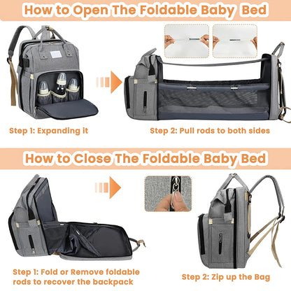 🔗Baby Diaper Bag – Large Capacity Backpack with Changing Station