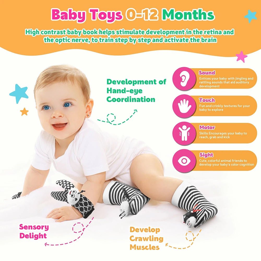 Baby Rattle Socks & Wrist Bands | Sensory Toy for Newborns - Katchy Vibez