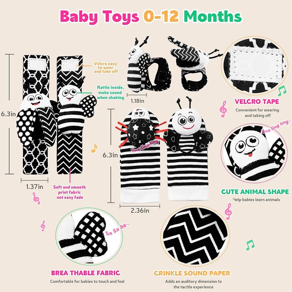Baby Rattle Socks & Wrist Bands | Sensory Toy for Newborns - Katchy Vibez