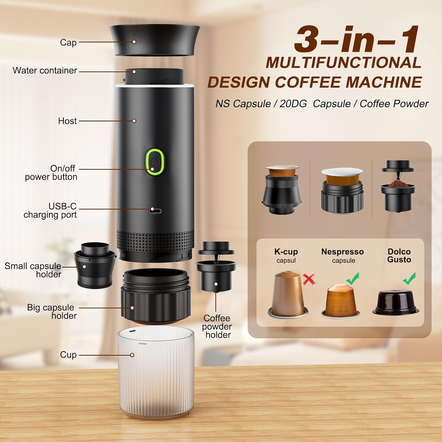 BrewGo™ – Portable USB Espresso Maker Capsule - Compatible - Katchy Vibez