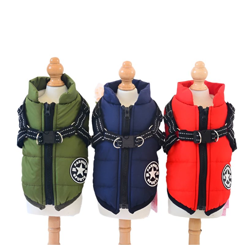 🔗Dog Winter Coat with Harness – Waterproof Fleece Padded Jacket - Katchy Vibez