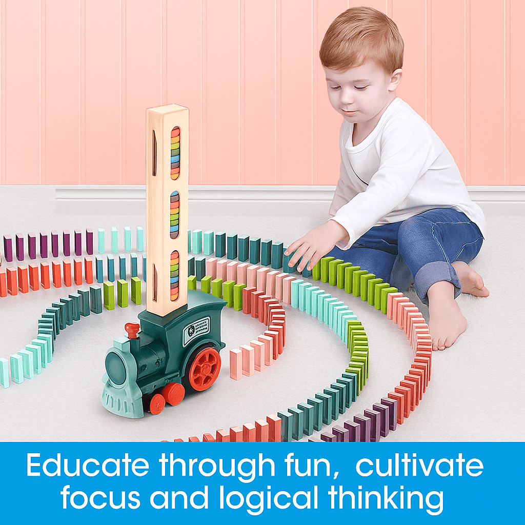Domino Train Toy – Automatic Stacking Blocks with Light & Music - Katchy Vibez