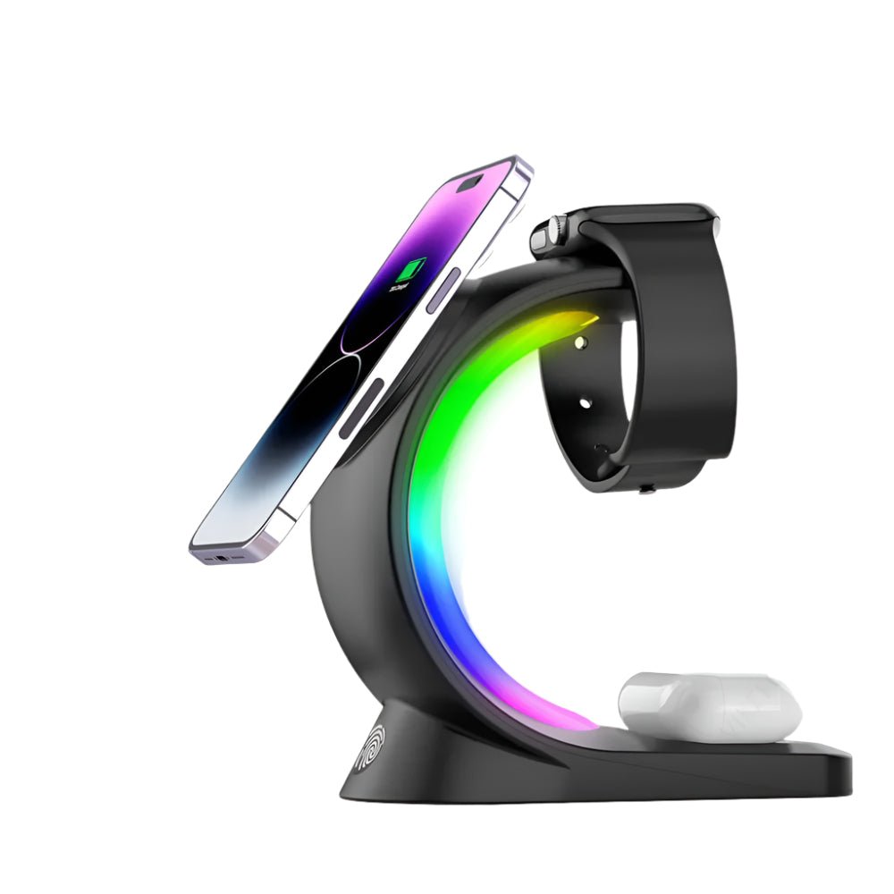 GlowDock™ – RGB 3 - in - 1 Magnetic Wireless Charging Station - Katchy Vibez
