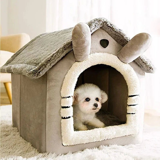 🔗Indoor Warm Dog & Cat House | Soft Tent Bed with Removable Cushion - Katchy Vibez