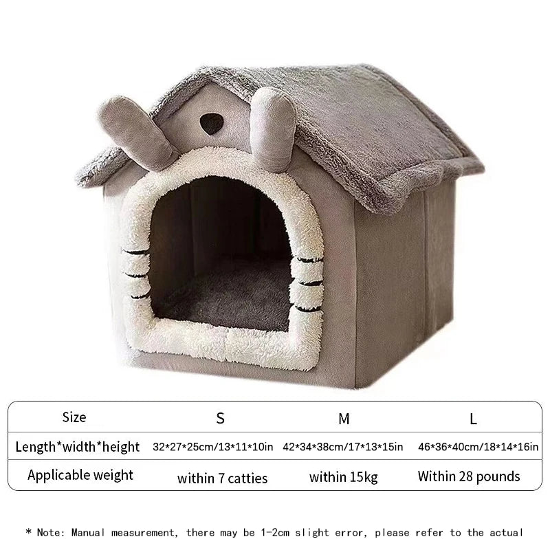 🔗Indoor Warm Dog & Cat House | Soft Tent Bed with Removable Cushion - Katchy Vibez