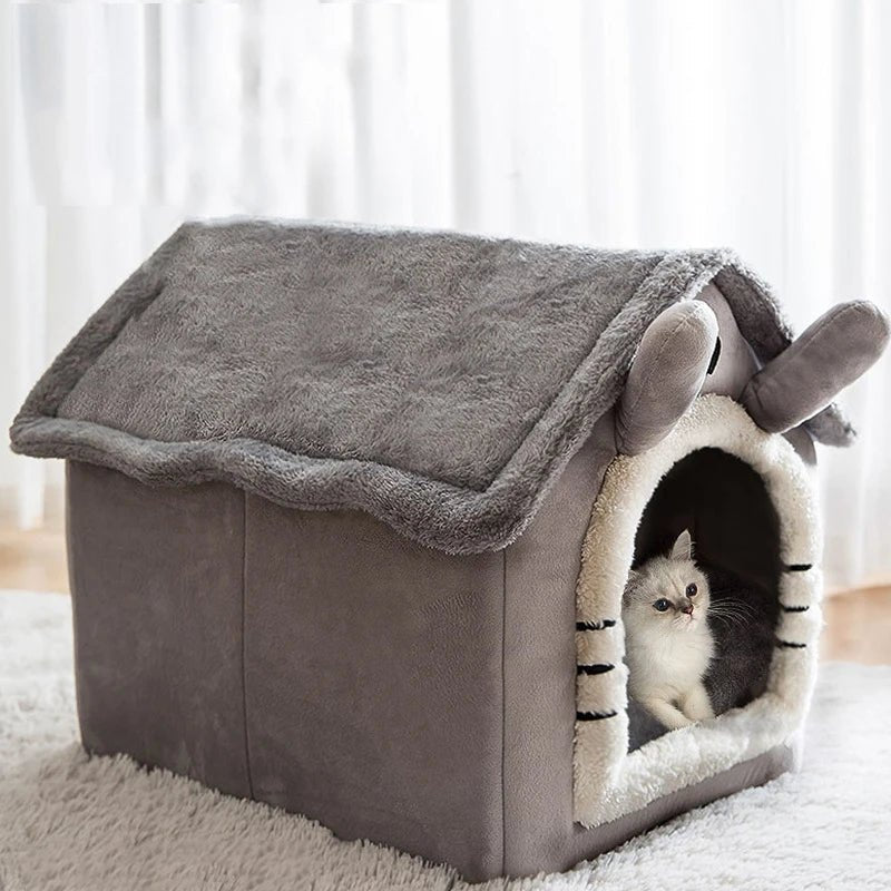 🔗Indoor Warm Dog & Cat House | Soft Tent Bed with Removable Cushion - Katchy Vibez