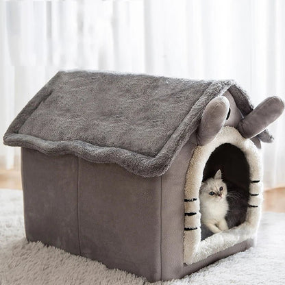 🔗Indoor Warm Dog & Cat House | Soft Tent Bed with Removable Cushion - Katchy Vibez