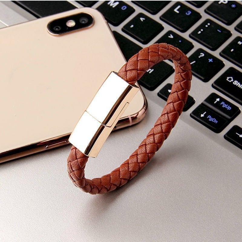 Leather Mini USB Bracelet Data Charging Cable - Katchy Vibez