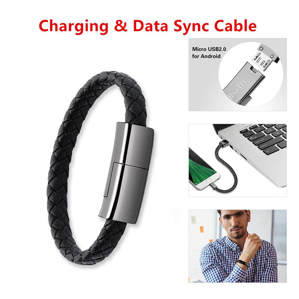Leather Mini USB Bracelet Data Charging Cable - Katchy Vibez