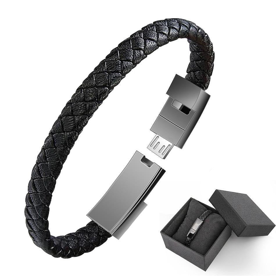 Leather Mini USB Bracelet Data Charging Cable - Katchy Vibez
