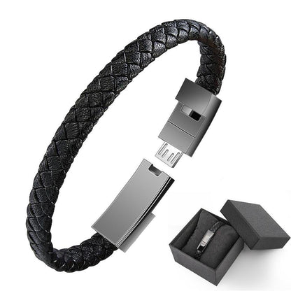 Leather Mini USB Bracelet Data Charging Cable - Katchy Vibez