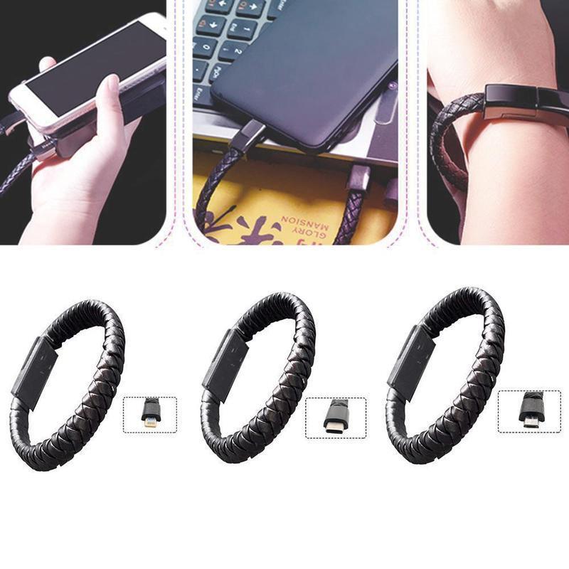 Leather Mini USB Bracelet Data Charging Cable - Katchy Vibez
