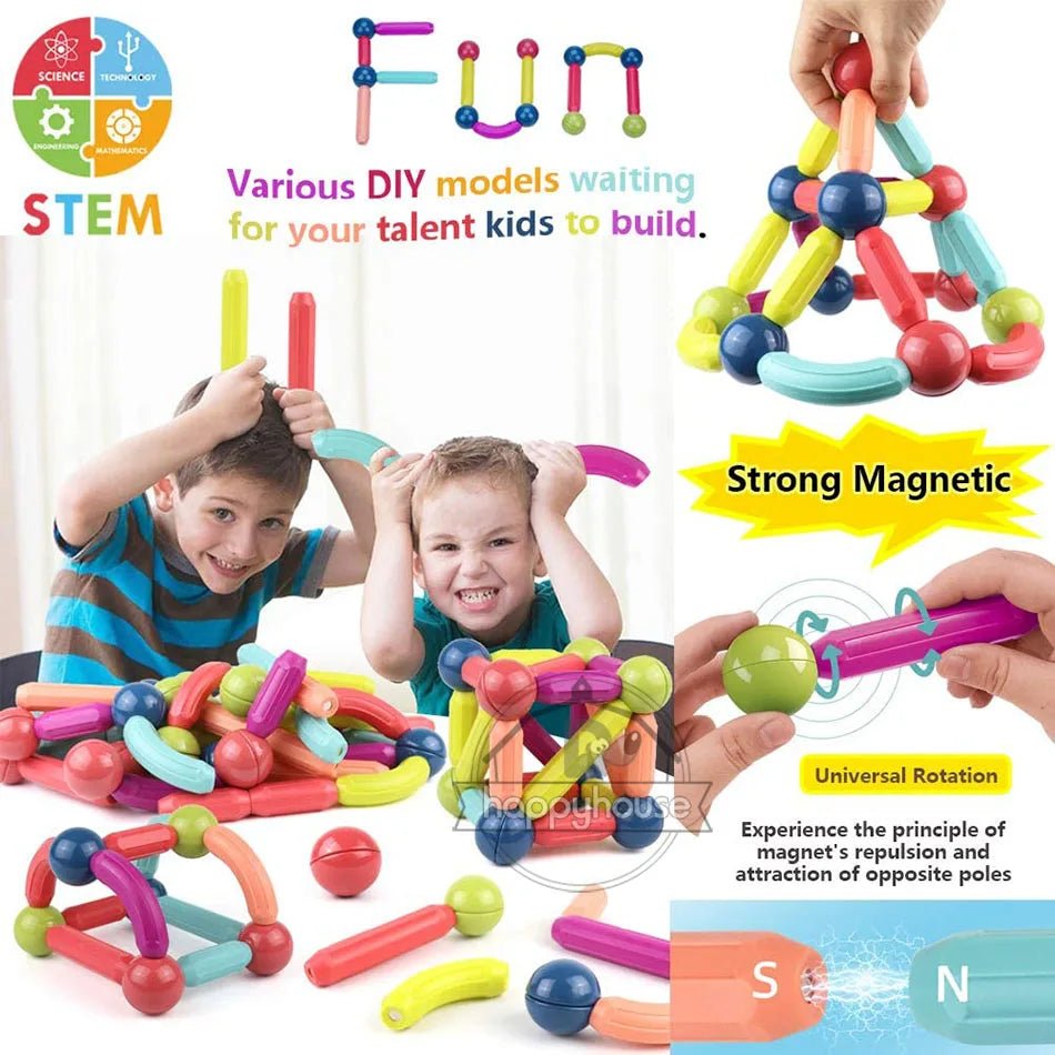 Magnetic Building Sticks & Balls Set | STEM Toy for Toddlers & Kids - Katchy Vibez