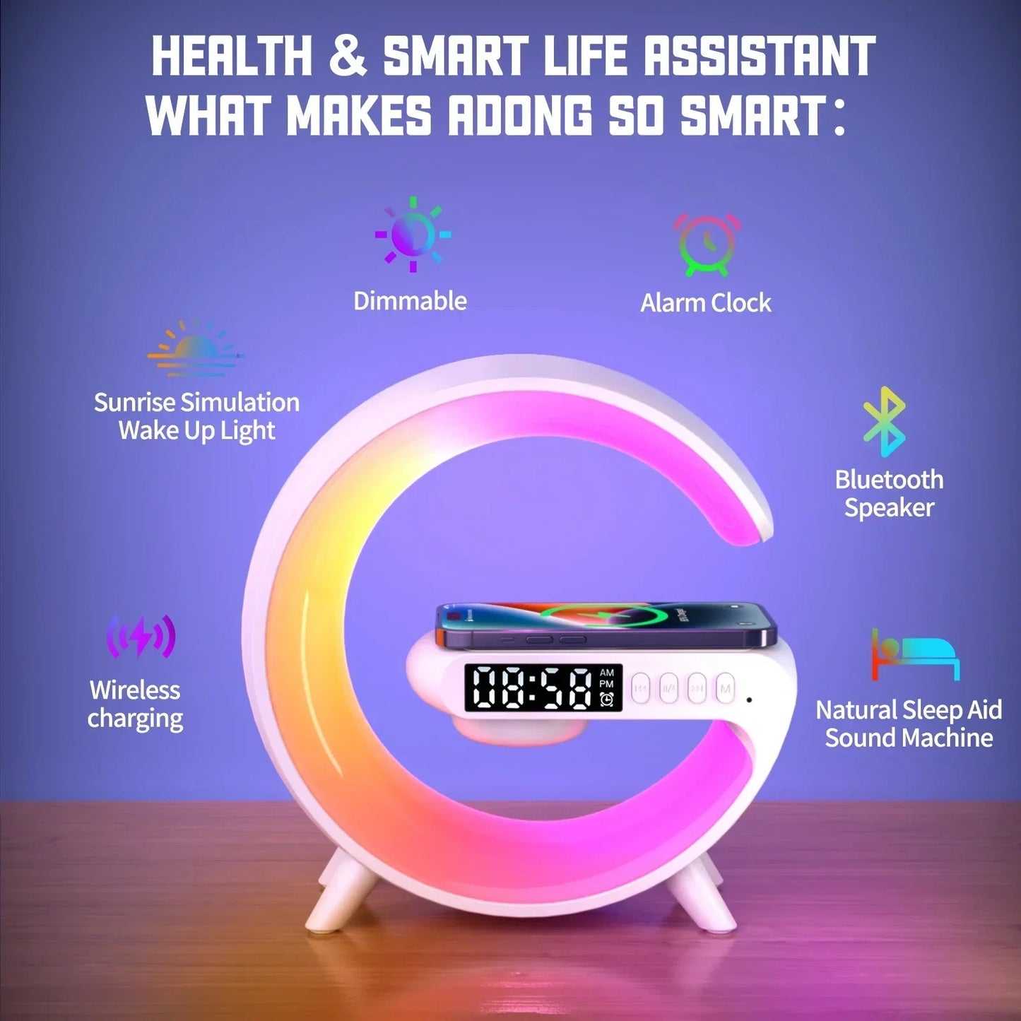 Mini Wireless Charging Bluetooth Speaker | 15W Fast Charge, Alarm Clock & Ambient Light - Katchy Vibez
