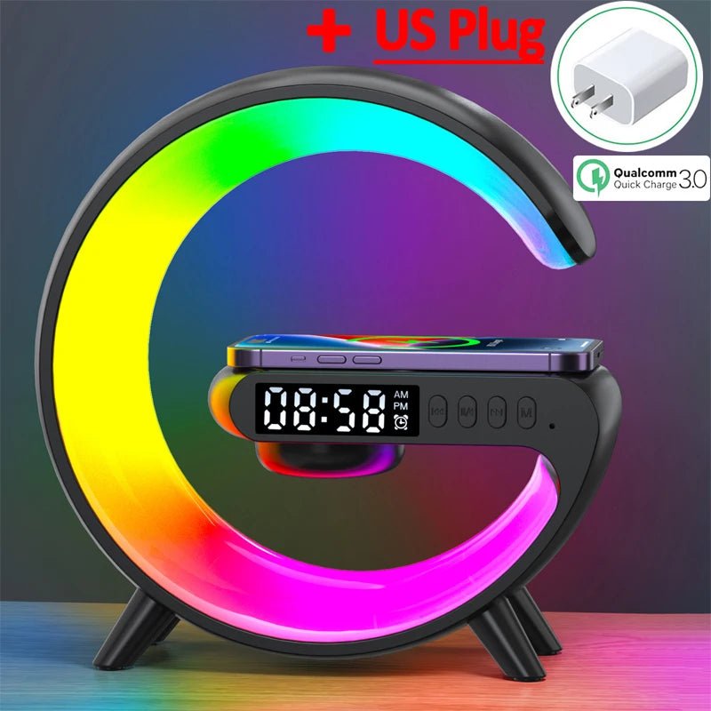Mini Wireless Charging Bluetooth Speaker | 15W Fast Charge, Alarm Clock & Ambient Light - Katchy Vibez