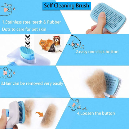 Pet Grooming Brush | One - Click Self - Cleaning Design - Katchy Vibez