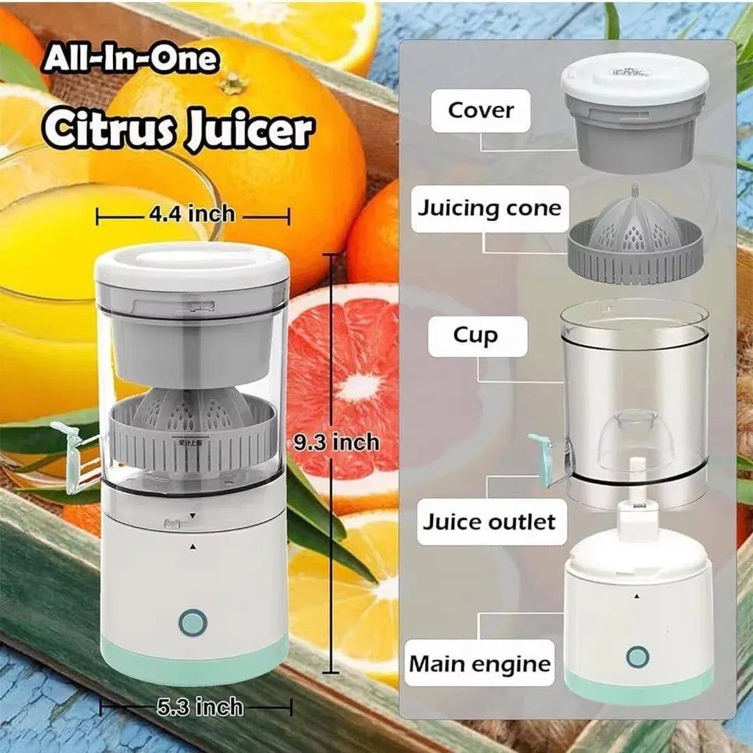 USB Electric Mini Juicer – Compact Twin - Gear Citrus Fruit Extractor - Katchy Vibez